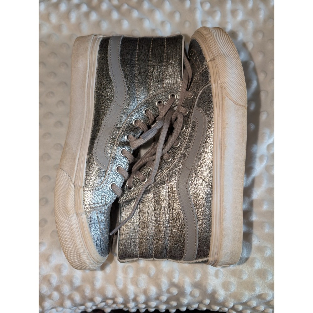 Vans Off The Wall Distressed‎ Silver Lace Up High Top Skate Shoes Wo 6 Men 4.5